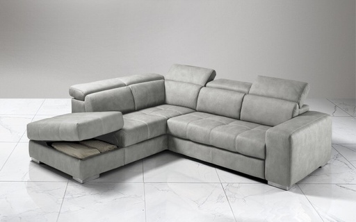 [LTSB013-LA03 LEFT CHAISE] Sofá cama esquinero “Giovanni” (Gris Claro, Izquierda)
