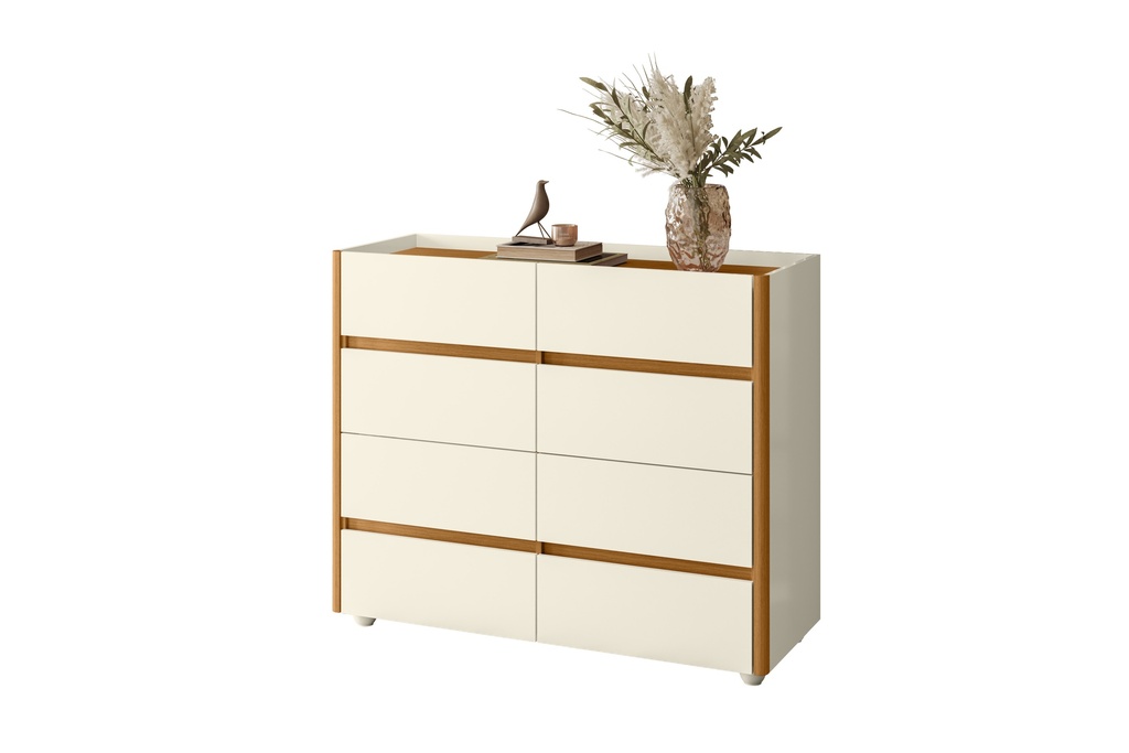 Cómoda aparador de 8 gavetas “Astrid” - Roble + blanco opaco