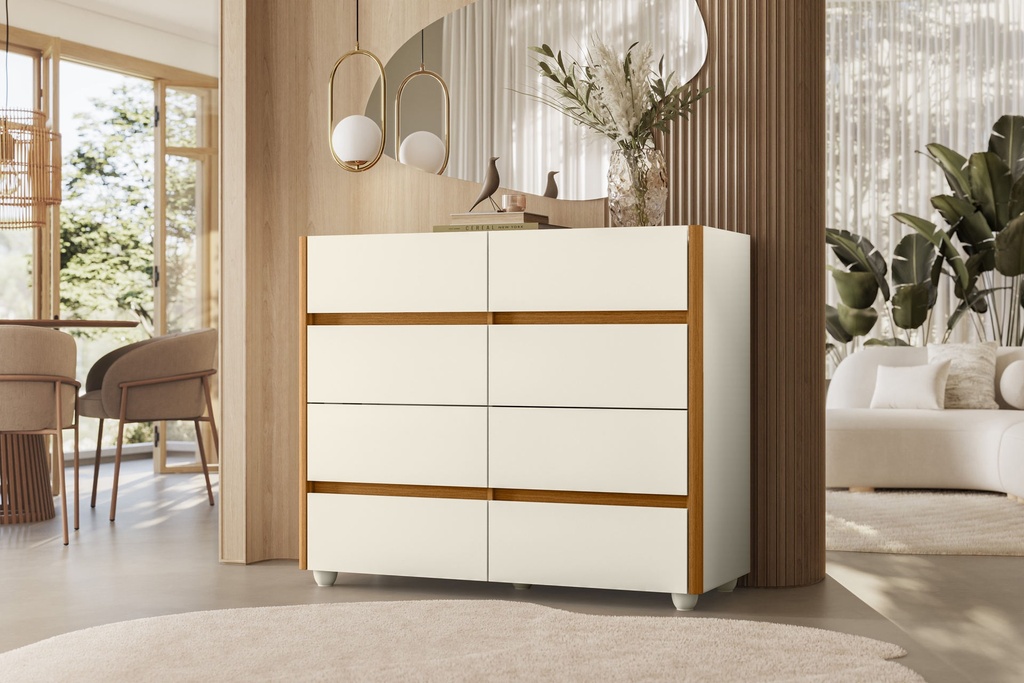 Cómoda aparador de 8 gavetas “Astrid” - Roble + blanco opaco