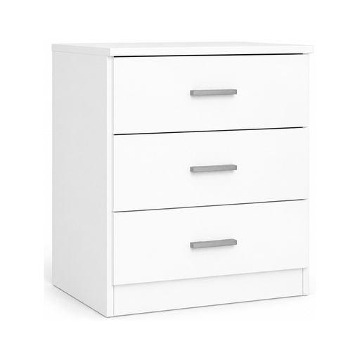 [11126 (TR3503)] Mesa de noche de 3 gavetas “Edelmira” (Blanco Opaco)