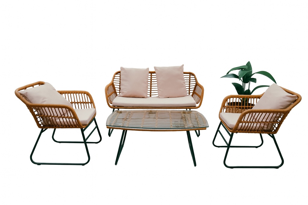 Set de rattan para exterior con cojines de 4 piezas “Martignano”