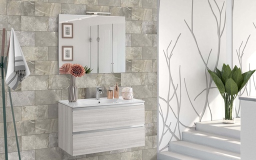 [PVTB080467600SM] Mueble de baño suspendido (80 cm) + espejo “Vittoria” (Olmo Gris)