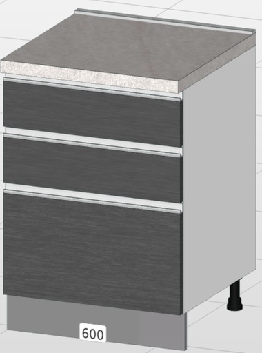 [1ZEBPCA72060A10] Base de 3 gavetas estándar (60 cm) “Matilde” (Gris)